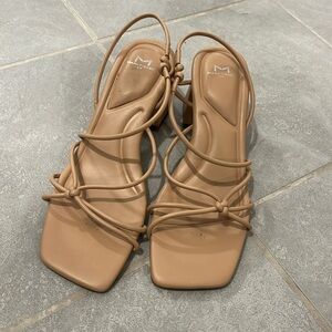 Strappy nude block heels